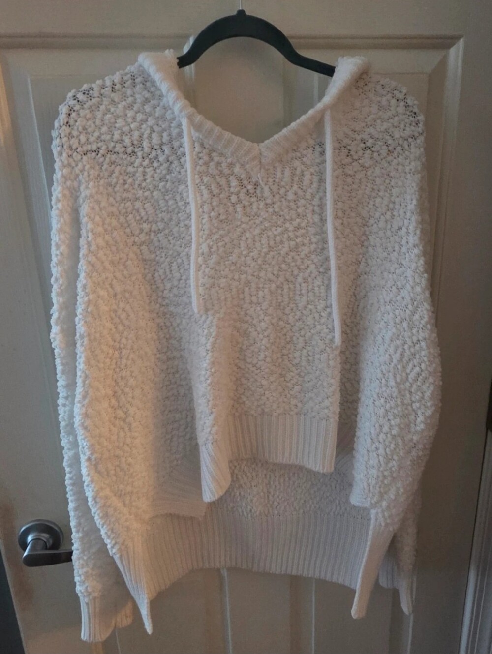 POL Ivory White Popcorn Knit Cowl Hoodie Sweater EUC